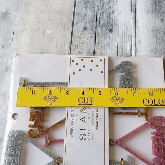 NWT - Set of 4 Glitter Cheers Drink Stirrers - Picture 2 of 3